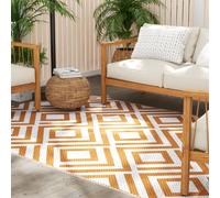 Outsunny Tapis d'Extérieur pour Balcon et Terrasse Réversible avec Motif Géométrique, 182x274 cm, Marron et Blanc