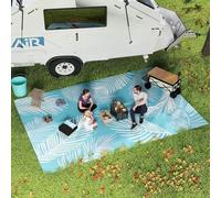 Outsunny Tapis d'extérieur réversible 274x182 cm, Tapis de Sol en PP, Portable et résistant aux intempéries, Sac de Transport Inclus, pour terrasse, Patio, Balcon, Bleu