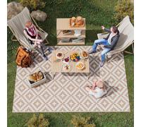Outsunny Tapis extérieur Style Graphique - Tapis réversible 2 Motifs - dim. 2,74L x 1,82l m - PP Haute densité 310 g/m² Blanc Beige