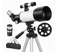 Outsunny Télescope astronomique Adultes et débutants 70 mm, télescope réfracteur 40X/16X avec 2 oculaire, trépied réglable, Sac de Transport, Filtre Lunaire Portable, Blanc