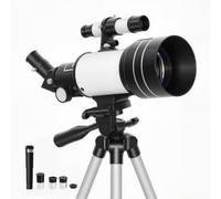 Outsunny Télescope Astronomique pour Adultes et Débutants 70 mm Blanc | Télescope Réfracteur, 100X/50X/30X avec 3 Oculaires, Monture AZ 300 mm, Trépied Réglable en Aluminium