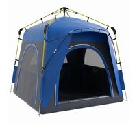 Tente de camping familiale 4 personnes montage instantanée pop-up 4 fenêtres pare-soleil dim. 2,4L x 2,4l x 1,95H m fibre verre polyester bleu
