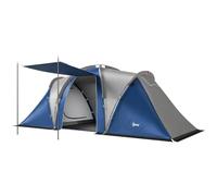 Outsunny Tente de Camping Double Couche Tunnel Familiale 4-5 Personnes Bleu | Grande Tente, 2 Chambres, Séjour pour 12 Personnes, 3000mm Imperméable, Abri Solaire avec Auvent