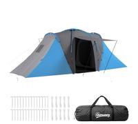 Outsunny Tente de Camping familiale 4 pers. - Tente Tunnel étanche ventilée Facile à Monter - 2 Grandes Portes - dim. 5,55L x 2,25l x 1,9H m Fibre Verre Polyester, Gris foncé et Bleu
