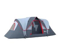 Tente De Camping Familiale 5-6 Pers. - 2 Chambres - Grande Porte + 3 Fenêtres - Dim. 4,55l X 2,3l X 1,8h M Fibre Verre Polyester Oxford Gris