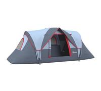 Tente De Camping Familiale 5-6 Pers. - 2 Chambres - Grande Porte + 3 Fenêtres - Dim. 4,55l X 2,3l X 1,8h M Fibre Verre Polyester Oxford Gris