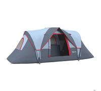 Tente De Camping Familiale 5-6 Pers. - 2 Chambres - Grande Porte + 3 Fenêtres - Dim. 4,55l X 2,3l X 1,8h M Fibre Verre Polyester Oxford Gris