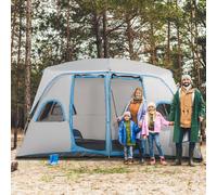 Outsunny Tente de Camping pour 4-8 Personnes avec 2 Chambres 2 Poches et Fenêtres en Filet Imperméable 400x275x210 cm Gris