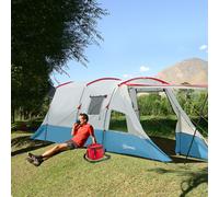 Outsunny Tente de camping, pour 6-8 personnes, deux chambres, crochet de lanterne, avec sac de transport, Bleu, 5,10x2,40x1,80m