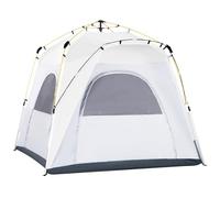 Outsunny Tente de Camping, Tente Pop up dôme familiale 4 Personnes, avec 4 Portes 4 fenêtres Sac de Transport Inclus pour Le Camping randonnée Blanc Gris