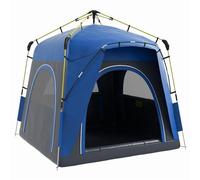 Outsunny Tente de Camping, Tente Pop up dôme familiale 4 Personnes, avec 4 Portes 4 fenêtres Sac de Transport Inclus pour Le Camping randonnée Bleu Gris