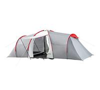 Outsunny Tente de camping tunnel pour 6 personnes avec 2 chambres à coucher, salon, abside, coupe-vent, UV50+, tente familiale avec sac de transport, 2000 mm imperméable pour camping, jardin, gris