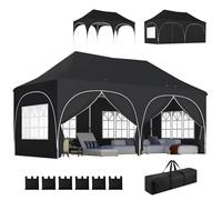 Outsunny Tente de jardin 3 x 6 m avec côtés, 6 sacs de sable, hauteur réglable, tente de réception pour jardin, auvent de mariage, abri instantané pour événements avec sac de transport, fenêtres, noir