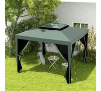 Outsunny Tente de Jardin 3x3 m Cenador Gazebo avec 4 Moustiquaires Latérales Toit Double 8 Trous de Drainage Cadre Métallique Vert
