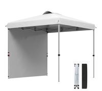 Outsunny Tente Pliante 2,5x2,5m Gazebo de Jardin avec 1 paroi latérale Hauteur réglable en 3 Niveaux Anti-UV Imperméable et Sac de Sable Gazebo pour extérieur Camping Fête Blanc