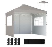 Outsunny Tente pliante 3 x 3 m avec 3 parois latérales, abri instantané imperméable pour les fêtes, gazebo pliant réglable en hauteur avec sac à roulettes, sacs de sable, piquets, gris