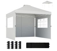 Outsunny Tente pliante 3 x 3 m avec 3 parois latérales, abri instantané imperméable pour les fêtes, gazebo pliant réglable en hauteur avec sac à roulettes, sacs de sable, piquets Blanc