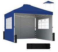 Outsunny Tente pliante 3 x 3 m avec 3 parois latérales, abri instantané imperméable pour les fêtes, gazebo pliant réglable en hauteur avec sac à roulettes, sacs de sable, piquets, bleu foncé