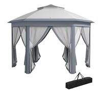 Outsunny Tente pliante 4 x 3,4 m, tonnelle hexagonale avec double toit, 6 moustiquaires amovibles et sac de transport, imperméable, anti-UV pour l'extérieur, fêtes, gris