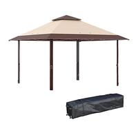 Outsunny Tente Pliante 4x4m Gazebo de Jardin avec Double Toit réglable en Hauteur sur 3 Niveaux et Sac de Transport imperméable Anti-UV Gazebo d'extérieur pour Les fêtes, Les Mariages Kaki et Marron