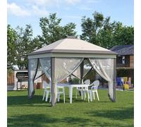 Outsunny Tente Pliante avec Lumières LED 3,3x3,3 m Tonnelle de Jardin avec Télécommande avec 4 Moustiquaires Hauteur Ajustable Beige