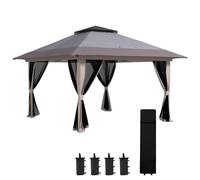 Outsunny Tente pliante Pop-up 4x4x2,8 m Tonnelle de jardin avec parois Hauteur réglable Anti-UV Imperméable Double toit Moustiquaires et sac à roulettes Gazebo d'extérieur Fêtes Camping Gris clair