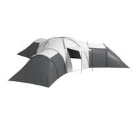 Outsunny Tente tunnel, tente de camping pour 6 à 9 personnes, tente familiale avec 3 chambres, salon, véranda, sac de transport, 2000 mm, Oxford imperméable, pour jardin, gris