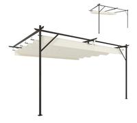 Outsunny Toit de terrasse, pergola, env. 4 x 3 m, avec toit réglable, montage mural, protection solaire pour terrasse, jardin, blanc crème