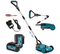 Outsunny Tondeuse à gazon sans fil 18 V avec 2 batteries 4 Ah et chargeur, tondeuse à gazon à petite batterie avec moteur sans balais de 600 W, largeur de coupe de 21 cm, 3 hauteurs de coupe et guidon