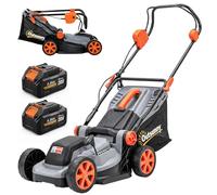 Outsunny Tondeuse à Gazon sans Fil 18V x2 - Moteur Brushless 700W, 2x4.0Ah Batteries pour 400m², Largeur 34cm, 6 Hauteurs 25-75mm, Mulching Silencieux, Gris Clair
