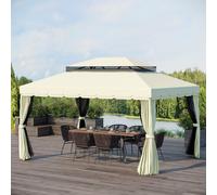 Outsunny Tonnlle de Jardin Barnum Pavillion de Jardin Double Toit avec parois et moustiquaires et Amovibles 4 x 3 m crème