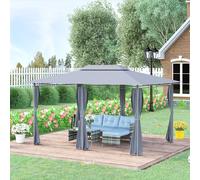 Outsunny Tonnelle barnum pavillon de jardin style colonial double toit toiles latérales amovibles 3L x 4l x 2,65H m gris