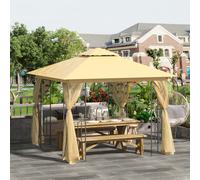 Outsunny Tonnelle Barnum Style Colonial Double Toit Toile Imperméable Moustiquaires Amovibles 3 x 3 x 2,65 m Beige Noir