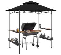 Outsunny Tonnelle de Barbecue, auvent de réception pour Jardin, Crochet au Plafond étagères et paniers de Rangement latérales Structure en métal galvanisé 240 x 150 x 257 cm Gris foncé
