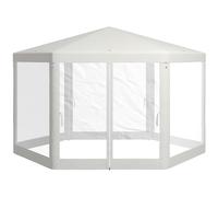Outsunny Tonnelle de Jardin 3 x 3,4 m Hexagonal, Tente de réception avec parois latérales en Maille, 2 Portes, pavillon de Jardin pour Camping, Festival, Plage, crème