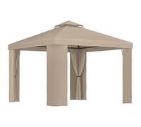 Outsunny Tonnelle de Jardin 3 x 3 m en métal avec moustiquaire et Toit à 2 Niveaux en Polyester Kaki
