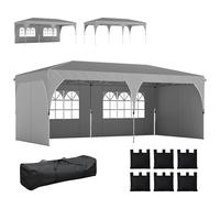 Outsunny Tonnelle de Jardin 3 x 6 m Pop up Tente Pliante réglable en Hauteur imperméable Protection UV50+ tonnelle Pliante avec 4 parois latérales 6 Sacs de Sable Sac de Transport Montage Facile Gris