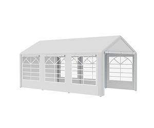 Outsunny Tonnelle de Jardin 3 x 6 m, Tente de réception avec 4 parois, Protection UV, 3 fenêtres de Chaque côté, Barnum pour fête, Mariage, rassemblements en Plein air, Blanc