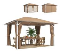 Outsunny Tonnelle de Jardin 3x4m avec Structure Stable en Métal 60mm - Pavillon Protection UV50+ et 10 Trous de Drainage - Barnum de Réception avec Rideaux et Moustiquaire pour Terrasse, Khaki