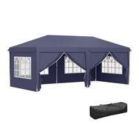 Outsunny Tonnelle pliante pop-up 5,85×2,95×2,7 m imperméable 6 parois amovibles 4 fenêtres Bleu