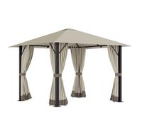 Outsunny Tonnelle Barnum de Jardin 3 x 3 m avec 4 parois latérales Amovibles - Toit avec évent - Porte zippée - Armature Aluminium et Acier - Marron