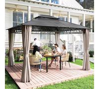 Outsunny Tonnelle de jardin avec toit polycarbonate 4 parois latérales anti-UV moustiquaires 3,6 x 3 m | Aosom France