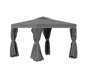 Outsunny Tonnelle de Jardin extérieur 3 x 3 m, Barnum avec Toit Double, Rideaux et moustiquaire, Tente de réception en Aluminium, tonnelle pour terrasse Patio Mariage baptême, Gris foncé