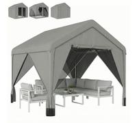 Outsunny Tonnelle de Jardin extérieur 3x3m Hydrofuge Acier Double Toit Gris | Structure Robuste, Pavillon de jardin, Toit Double Pente, Rideaux, Moustiquaire, Galvanisé, Fête, Terrasse