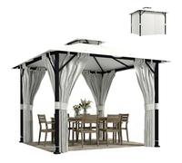 Outsunny Tonnelle de Jardin Extérieur 3x3m Pavillon de Jardin, Structure Robuste en Métal, Toit Double, Barnum avec Rideaux, Crochets de Plafond, Anti-UV UPF50+, pour Fête et Terrasse, Crème