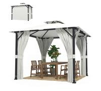 Outsunny Tonnelle de jardin extérieur 3x3m pavillon de jardin, toit double, rideaux, crochets de plafond, cadre en métal, crème