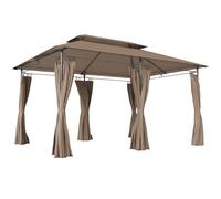 Outsunny Tonnelle de Jardin extérieur 3x4m, 6 colonnes en métal - pavillon de Jardin avec Double Toit Respirant - Barnum 12 Oeillets de Drainage et abri Solaire pour terrasse & événements, Kaki