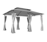 Outsunny Tonnelle de Jardin extérieur 3x4m, 6 colonnes en métal - pavillon de Jardin avec Double Toit Respirant - Barnum 12 Oeillets de Drainage et abri Solaire pour terrasse & événements, Gris foncé