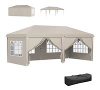 Outsunny Tonnelle de Jardin Exterieur 6x3m tonnelle Pliante Imperméable avec Parois Anti UV Barnum Pliant Hauteur Réglable Tente de réception avec Sac de Transport Installation Facile Beige