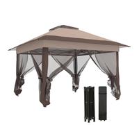 Outsunny Tonnelle de Jardin Extérieur Pliante 3,6x3,6m Kaki Marron